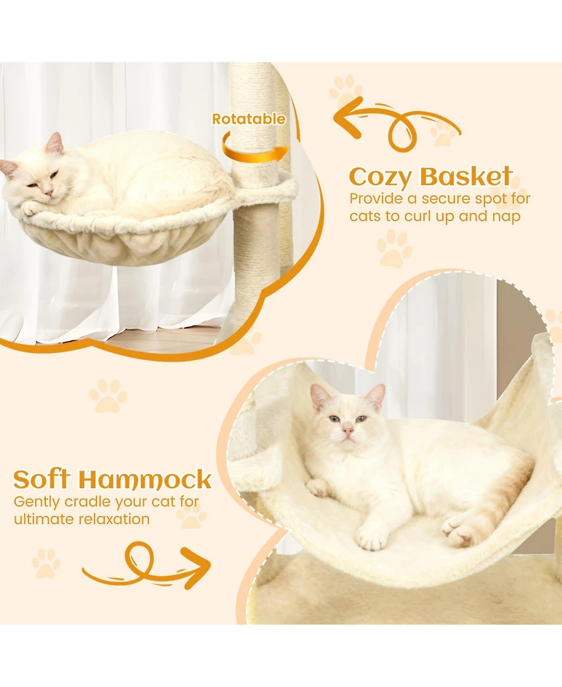 Cozito Cat Tree 80 inch Tall with 2 Large Condos and Dangling Toys