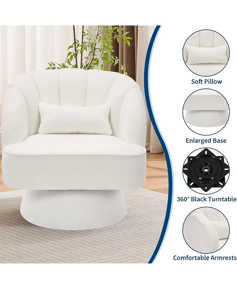 gaomon Modern Swivel Barrel Accent Chair,360 Teddy Fabric Upholstered Armchair with Striped Backrest and Plush Padding,Comfy Round Lounge Chair