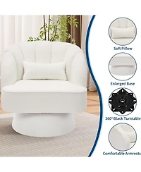 gaomon Modern Swivel Barrel Accent Chair,360 Teddy Fabric Upholstered Armchair with Striped Backrest and Plush Padding,Comfy Round Lounge Chair