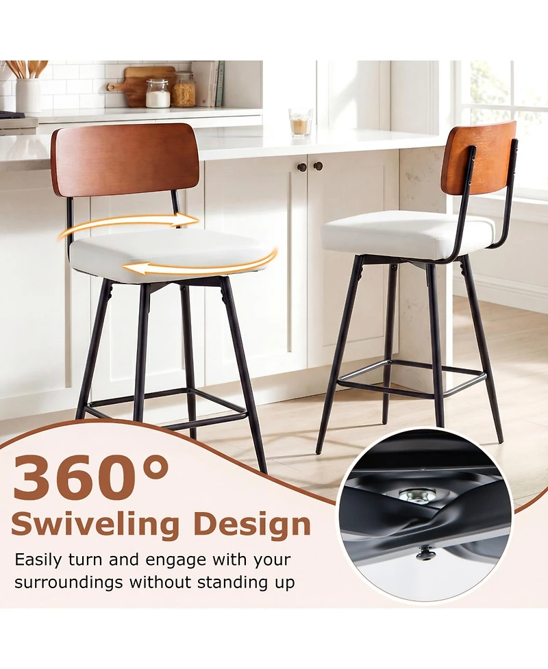 Slickblue Set of 2 Counter Height Bar Stools with Cushioned Seat & Metal Legs