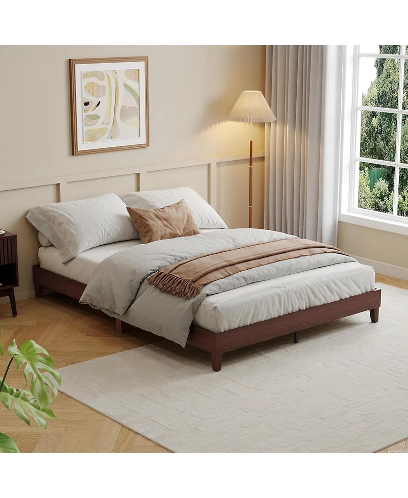 gaomon Full Size Bed Frame,9 Inch Sturdy Wood Platform Bed Without Headboard,Wooden Bed Frame with Strong Wood Slats Support,No Box Spring Neededd