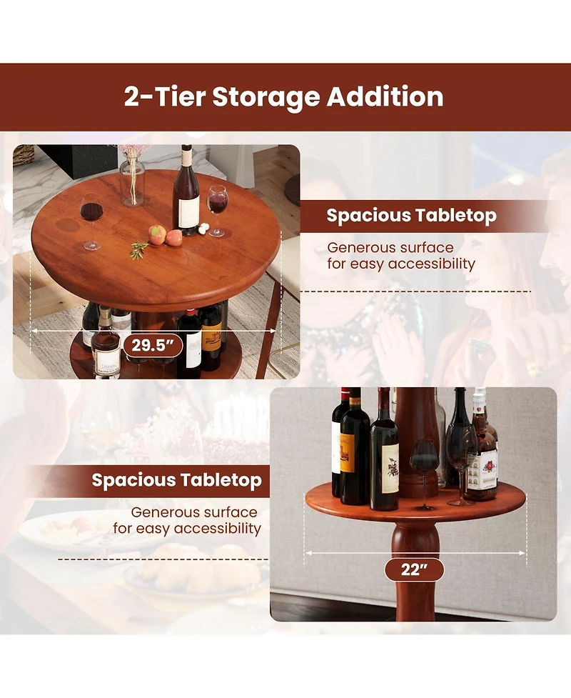 Slickblue Round High Top Bar Table 2 Tier with Storage Shelf, Pedestal Base for Home Bar and Kitchen-Espresso