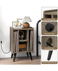Gouun Turntable Stand with Record Storage and Charging Ports, 4 Open Shelves