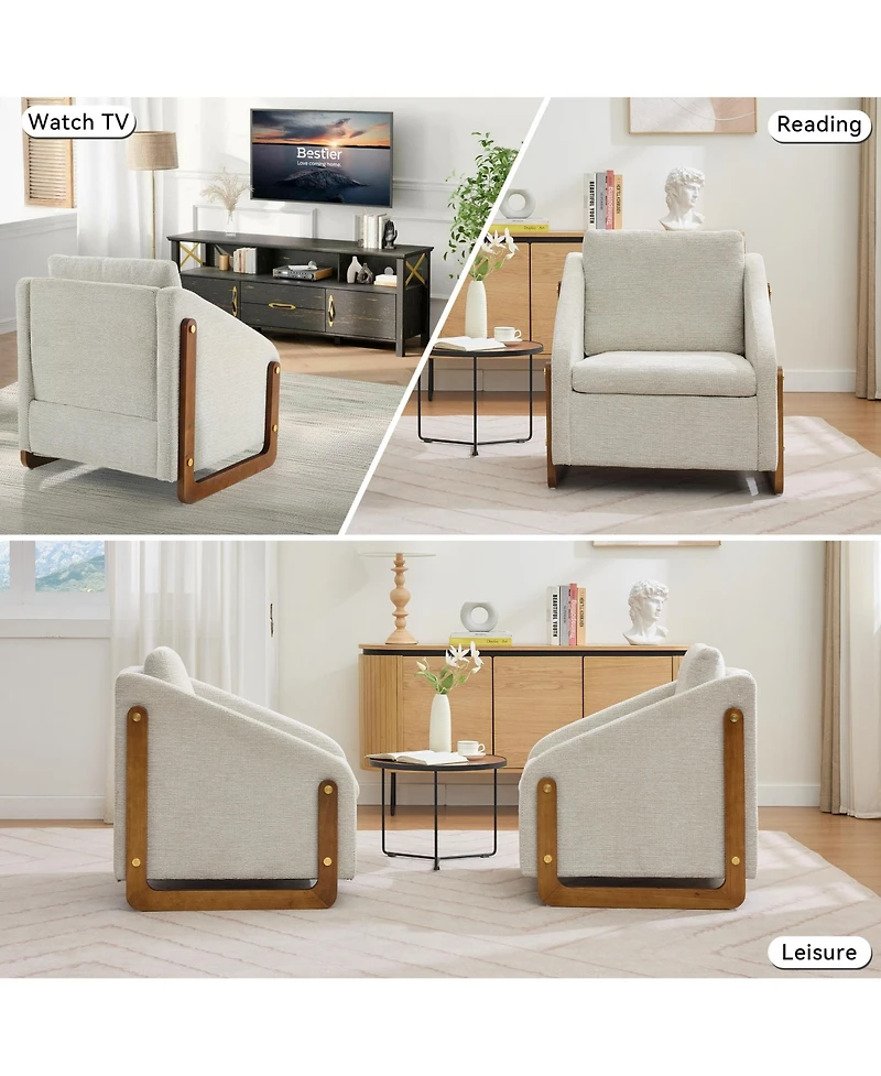 Rainsken Modern Accent Chair, Chenille Fabric Upholstered Armchair with Wooden Side Frame and Golden Nailhead Trim for Living Room, Set of 1