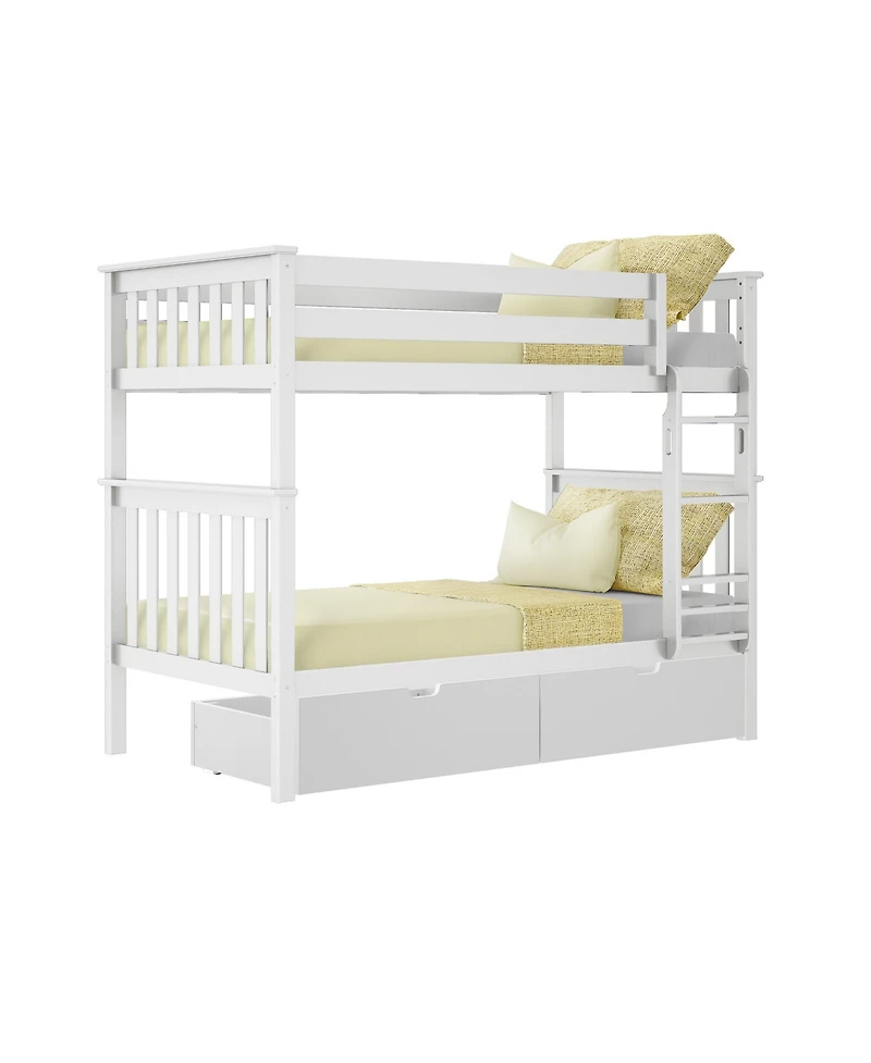 Max and Lily Solid Wood Twin over Bunk Bed for Kids with Underbed Storage Drawers
