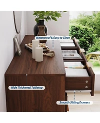 gaomon 54" Fluted 9 Drawer Wood Dresser with Metal Handles and Curved Profile, Modern Tv Stand