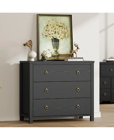 gaomon 3 Drawer Modern Dresser, Tall Wooden Storage Chest Organizer for Bedroom Living Room Hallway