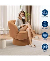 gaomon Modern Swivel Barrel Accent Chair,360 Teddy Fabric Upholstered Armchair with Striped Backrest and Plush Padding,Comfy Round Lounge Chair