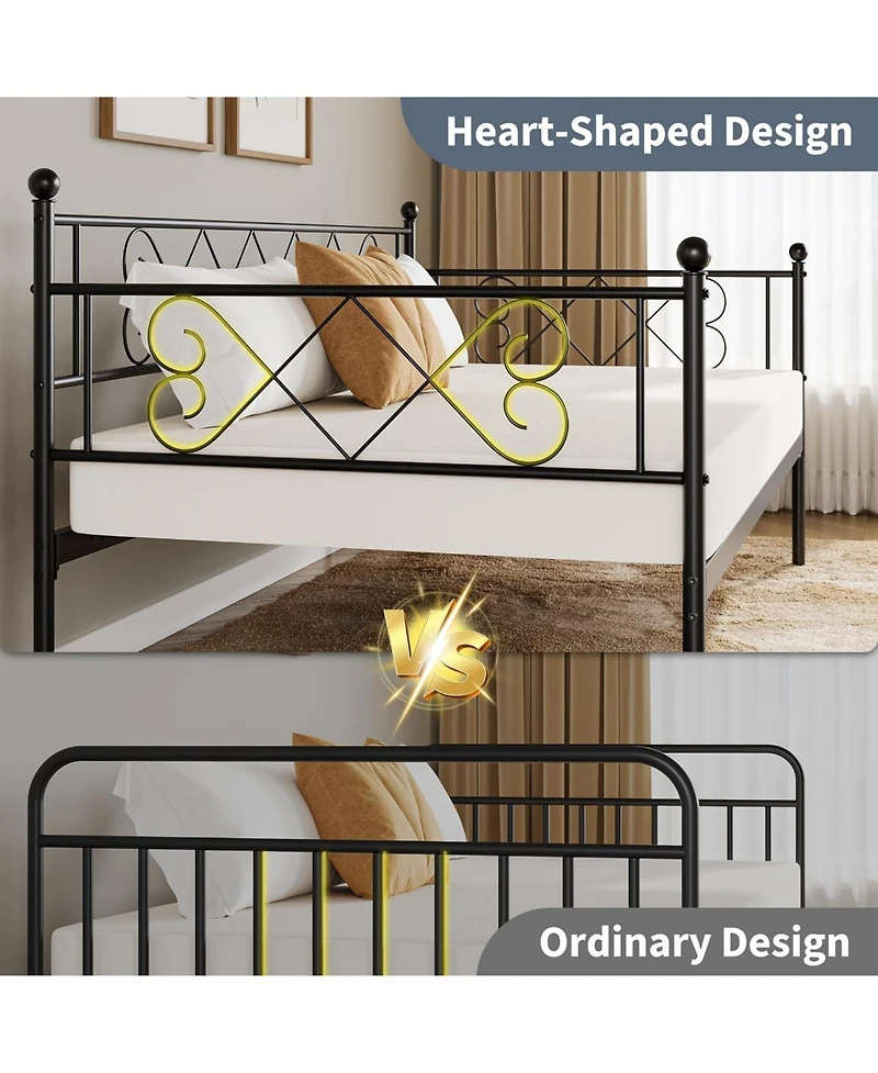 gaomon Twin Heart-Shaped Metal Daybed with Trundle, Heavy-Duty Steel Slat Support. Convertible Sofa Bed for Living/Bedroom/Guest Room