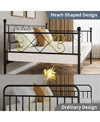 gaomon Twin Heart-Shaped Metal Daybed with Trundle, Heavy-Duty Steel Slat Support. Convertible Sofa Bed for Living/Bedroom/Guest Room