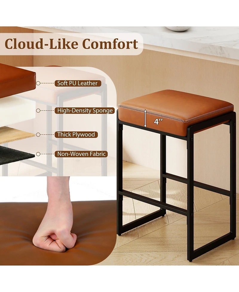 Slickblue Modern Bar Stools Set of 2 Counter Height with Faux Leather Seat for Kitchen and Dining