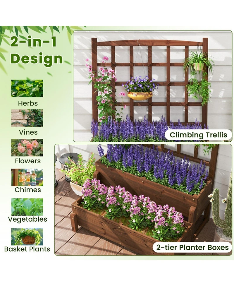 Gouun 2-Tier Elevated Planter Box with Climbing Trellis