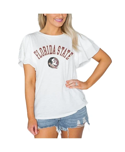 Gameday Couture Women's White Florida State Seminoles Arch Logo Flutter Sleeve Lightweight T-Shirt