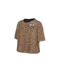 New Era Women's Brown Jacksonville Jaguars Mom Me Leopard Boxy Cropped T-Shirt
