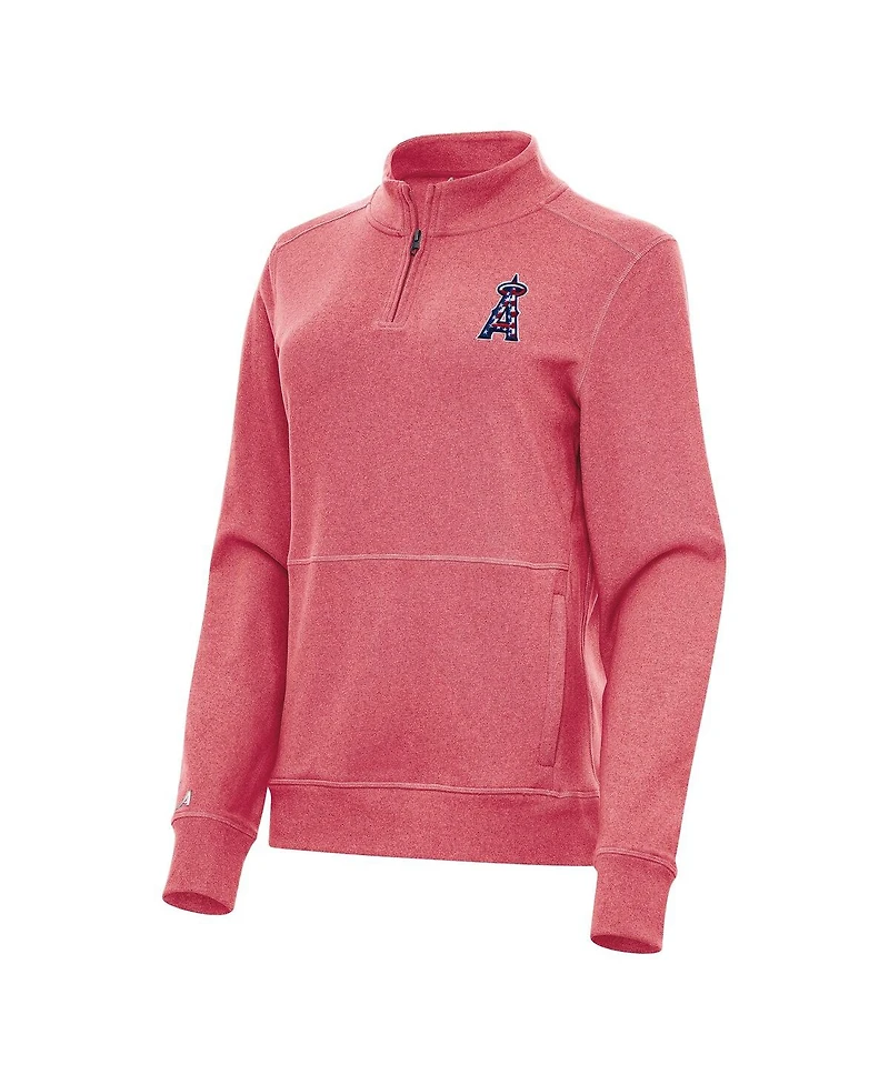 Antigua Women's Heather Red Los Angeles Angels Crush Stars and Stripes Team Logo Quarter-Zip Pullover Top