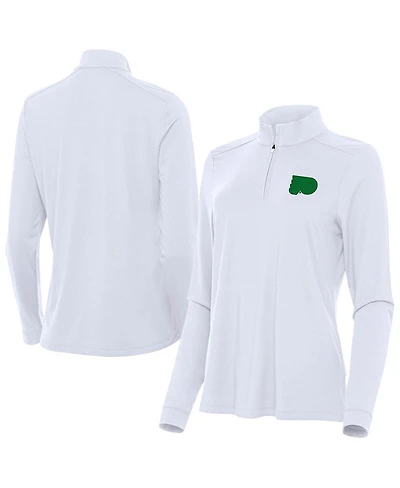 Antigua Women's White Philadelphia Flyers St. Patrick's Day Intent Quarter-Zip Performance Pullover Sweatshirt