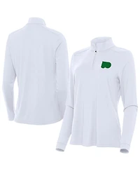 Antigua Women's White Philadelphia Flyers St. Patrick's Day Intent Quarter-Zip Performance Pullover Sweatshirt