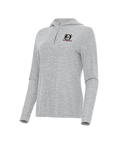 Antigua Women's Heather Gray Anaheim Ducks Daybreak Quarter-Zip Hoodie
