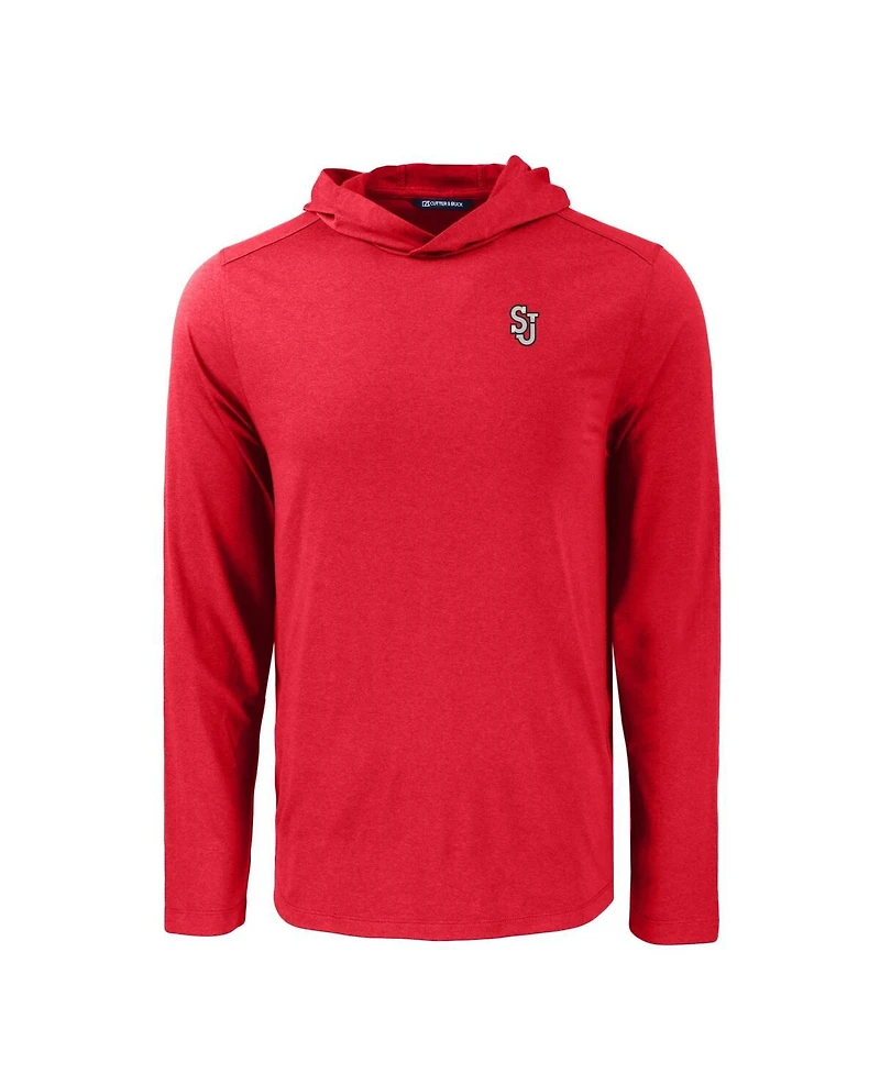 Cutter & Buck Men's Red St. John's Red Storm Coastline Epic Comfort Eco Long Sleeve Hoodie T-Shirt