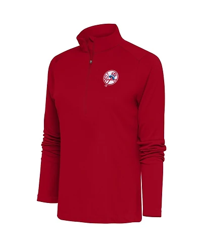 Antigua Women's Red New York Yankees Cooperstown Tribute Half-Zip Pullover Top