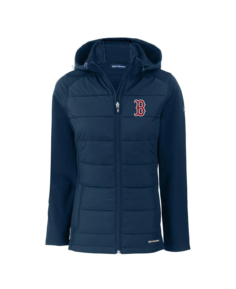Cutter & Buck Women's Navy Boston Red Sox Evoke Hybrid Eco Softshell Full-Zip Hoodie Jacket
