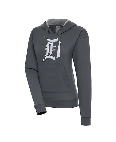 Antigua Women's Charcoal Detroit Tigers Victory Pullover Hoodie