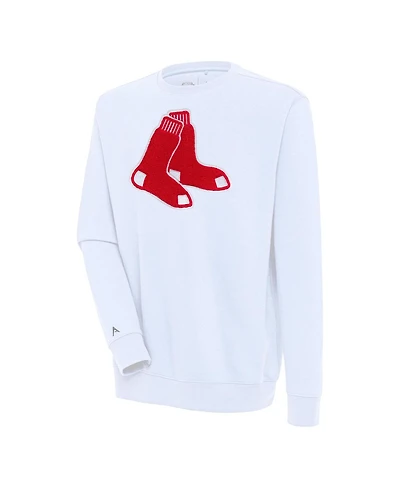 Antigua Men's White Boston Red Sox Victory Crewneck Chenille Pullover Sweatshirt
