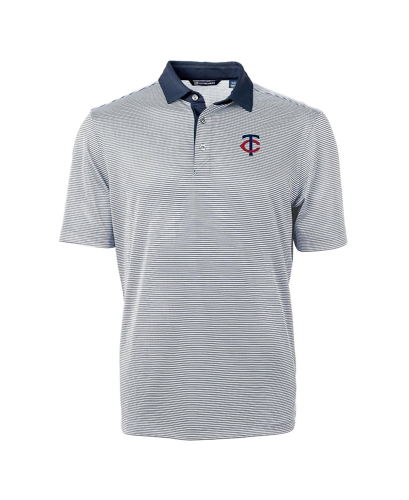 Cutter & Buck Men's Navy/White Minnesota Twins Virtue Eco Pique Micro Stripe Polo Shirt