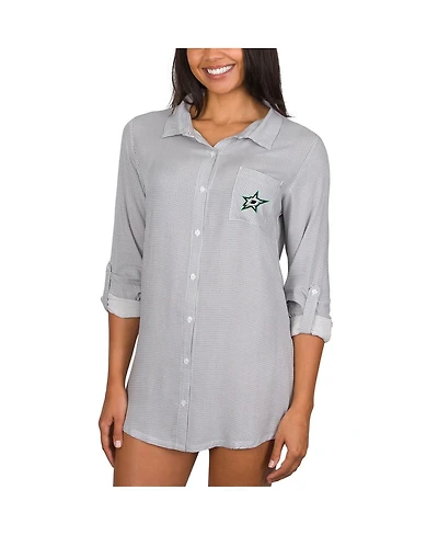 Concepts Sport Women's Gray/White Dallas Stars Melody Woven Button-Up Long Sleeve Nightshirt