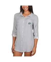 Concepts Sport Women's Gray/White Dallas Stars Melody Woven Button-Up Long Sleeve Nightshirt