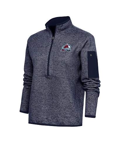 Antigua Women's Heather Navy Colorado Avalanche Team Logo Fortune Quarter-Zip Jacket