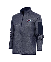 Antigua Women's Heather Navy Colorado Avalanche Team Logo Fortune Quarter-Zip Jacket