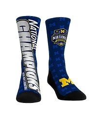 Rock Em Socks Men's and Women's Navy Michigan Wolverines 2026 Ncaa Basketball National Champions Bold Text Crew Socks