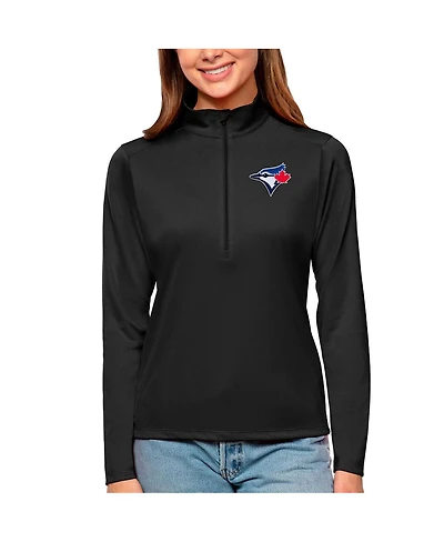 Antigua Women's Black Toronto Blue Jays Tribute Quarter-Zip Pullover Top