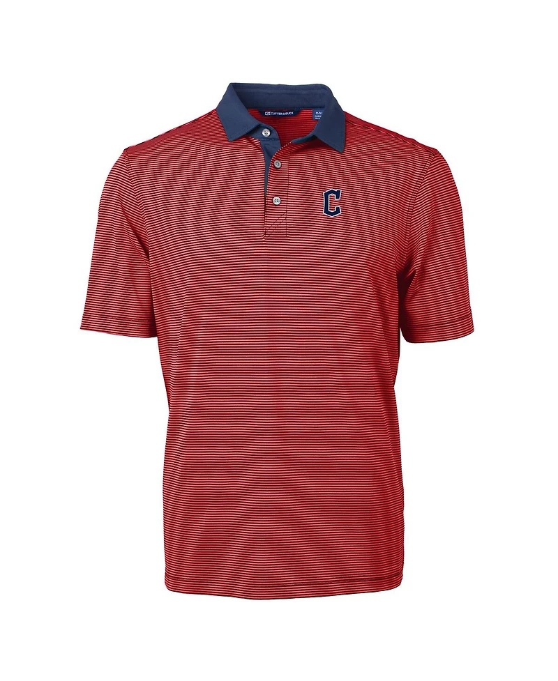 Cutter & Buck Men's Red/Navy Cleveland Guardians Virtue Eco Pique Micro Stripe Polo Shirt
