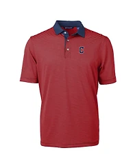 Cutter & Buck Men's Red/Navy Cleveland Guardians Virtue Eco Pique Micro Stripe Polo Shirt