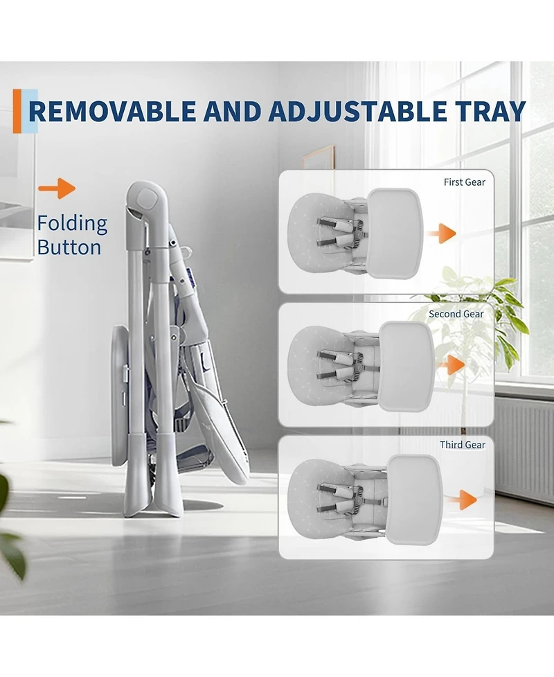 gaomon Baby High chair, Foldable Feeding Chairs for Babies and Toddlers, Adjustable Height/Backrest/Footrest, Removable Tray, Fast Folding