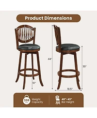 Slickblue Set of 2 Swivel Bar Stools with Back Support, Wood Frame Chairs for Kitchen Island