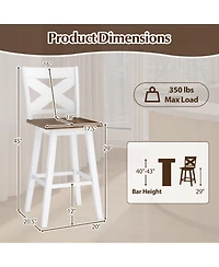Slickblue Set of 2 Rubberwood Swivel Barstools with Backrest & Wide Seat