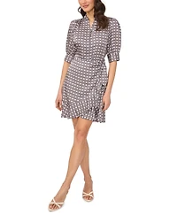 CeCe Women's Open Collar Ruffle Detail Wrap Dress