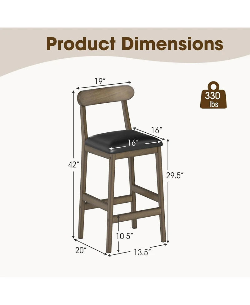 Slickblue Modern Bar Stools Set of 2 with Upholstered Seat, Rubber Wood Legs and Footrest
