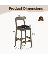 Slickblue Modern Bar Stools Set of 2 with Upholstered Seat, Rubber Wood Legs and Footrest