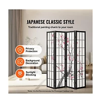 Sugift 4-Panel Japanese Shoji Style Folding Room Divider Screen, 66.9 in Tall Wood Frame