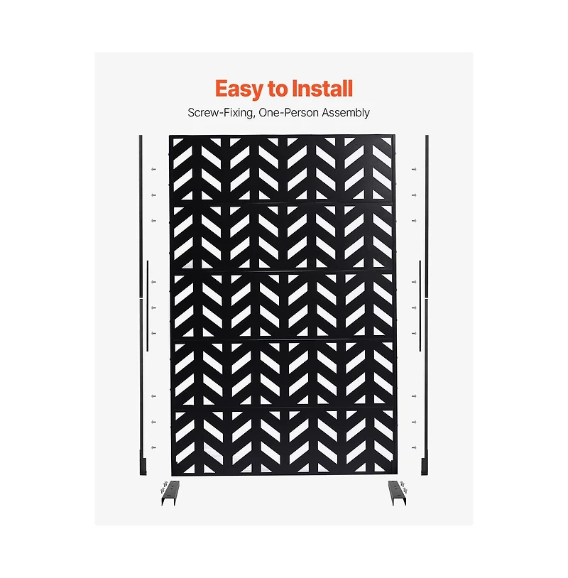 Sugift 47 x 72 in Freestanding 5-Panel Metal Privacy Screen, Steel Outdoor Divider with Stand for Balcony Patio Garden