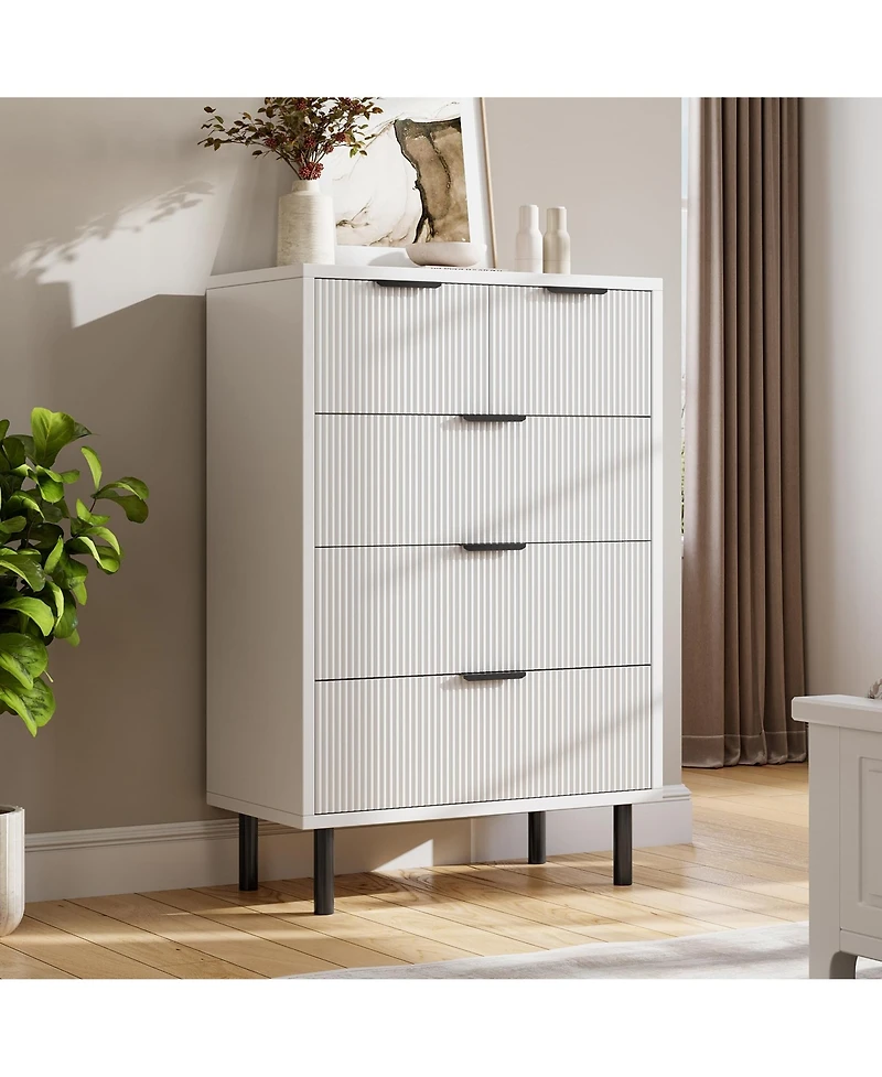 gaomon 5-Drawer Fluted Dresser for Bedroom, Modern Wide Chest of Drawers with Metal Legs Storage Cabinet