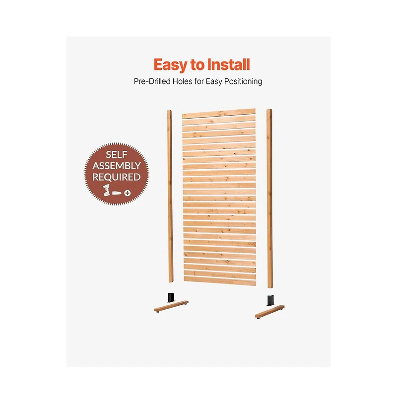 Sugift 36 x 76 in Freestanding Wood Privacy Screen, Decorative Wood Panel with Ground Stake for Patio Yard Garden