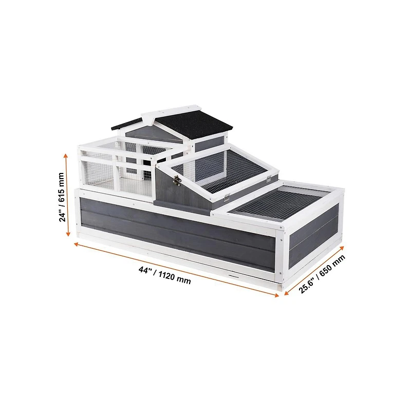Sugift 3-Room Wooden Tortoise Habitat 2-Story Reptile Enclosure with Balcony Ramp 44 x 25.6 x 24 in