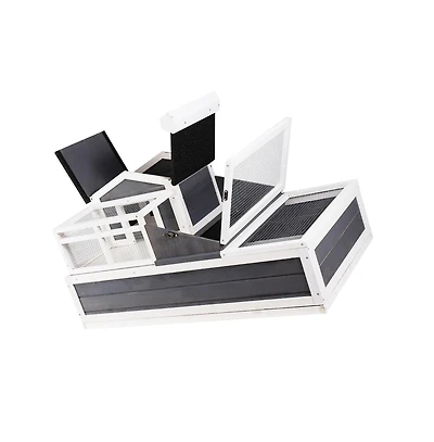 Sugift 3-Room Wooden Tortoise Habitat 2-Story Reptile Enclosure with Balcony Ramp 44 x 25.6 x 24 in