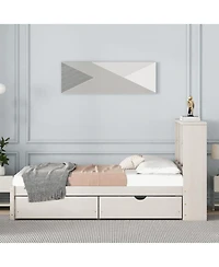 Rainsken Twin Storage Bed, with Bookcase Headboard and 2 Drawers, Built-in Usb Port, for Kids Teens Adults, No Box Spring Needed