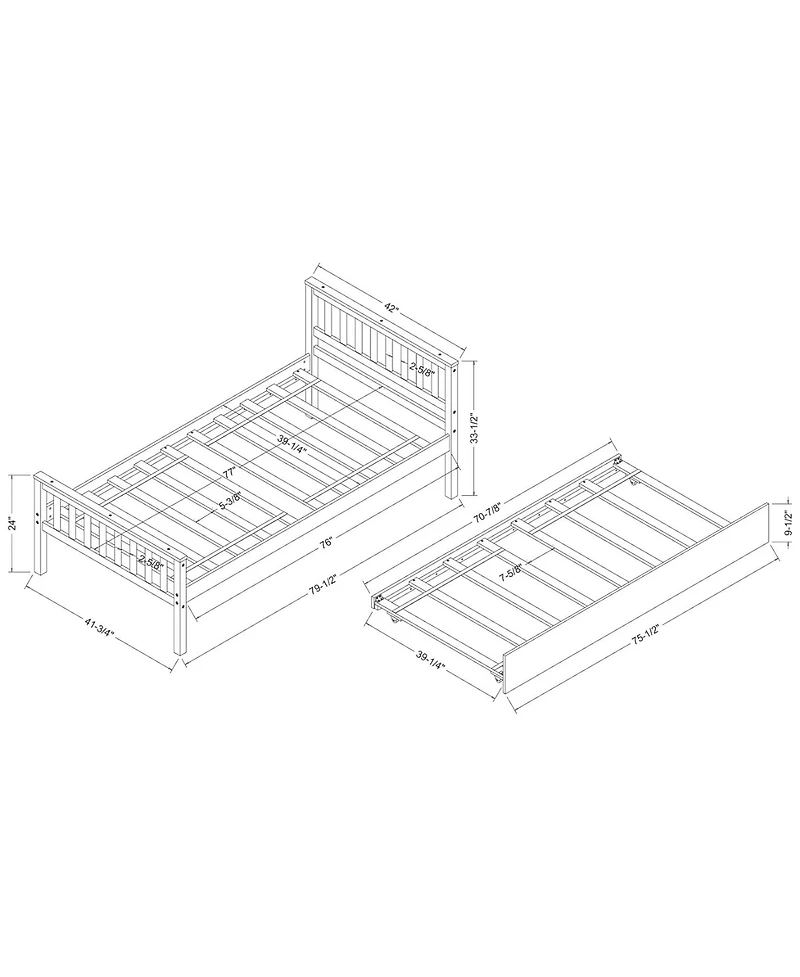 Rainsken Twin Bed with Trundle, Wood Platform Frame Headboard and Footboard, No Box Spring Needed for Kids Boys Girls Teens